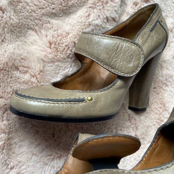 Chloe Mary Jane Leather Block Heels Pumps Shoes Taupe EU 40 US 10 - Picture 9 of 17